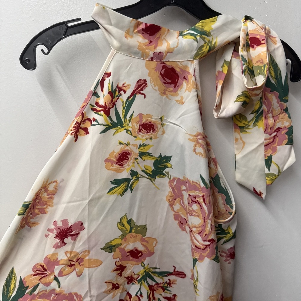 Amoli High Neck Tie Collar Floral Romantic Coquette Fairy Cottage Boho Blouse M